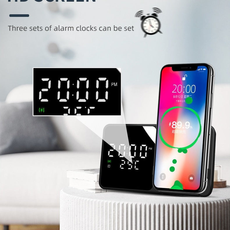 15W Wireless Charger with Phone Stand, Clock & Thermometer