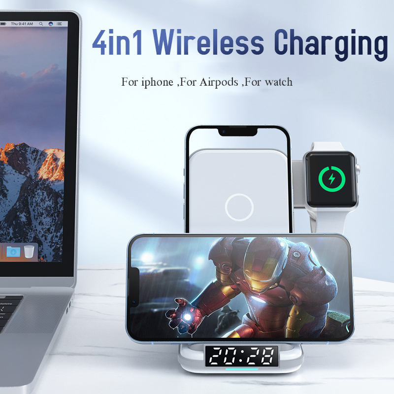 4-in-1 Wireless Charging Stand with Clock — iPhone 13/14