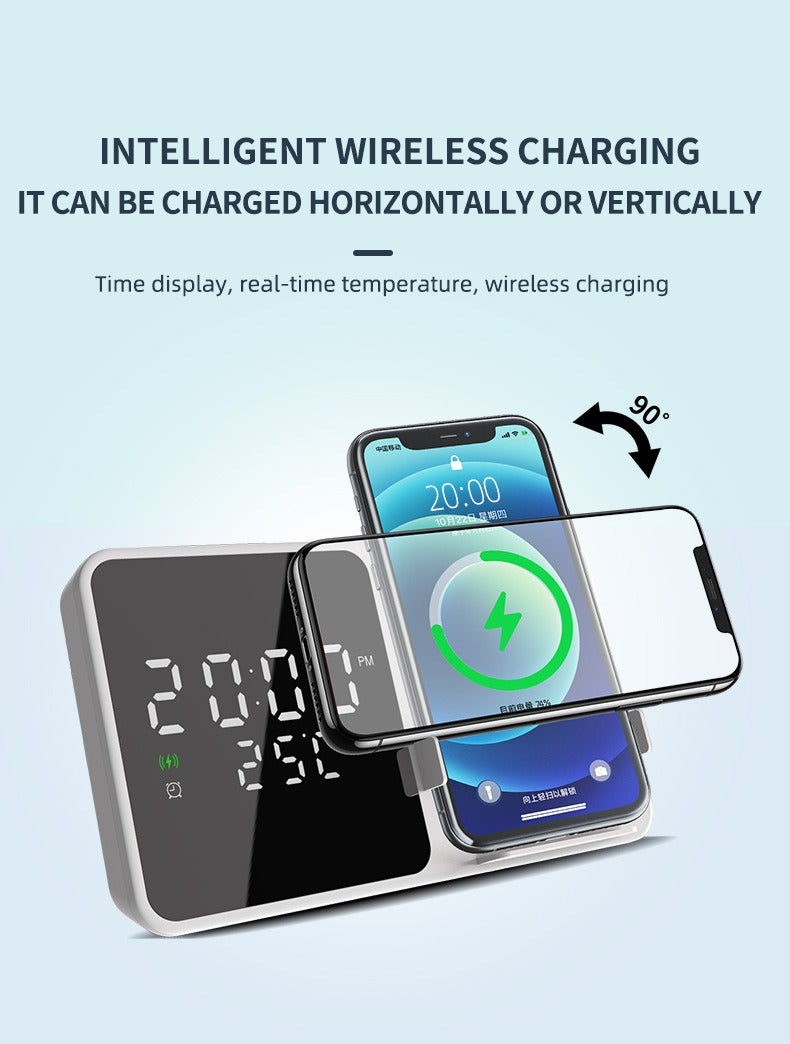 15W Wireless Charger with Phone Stand, Clock & Thermometer