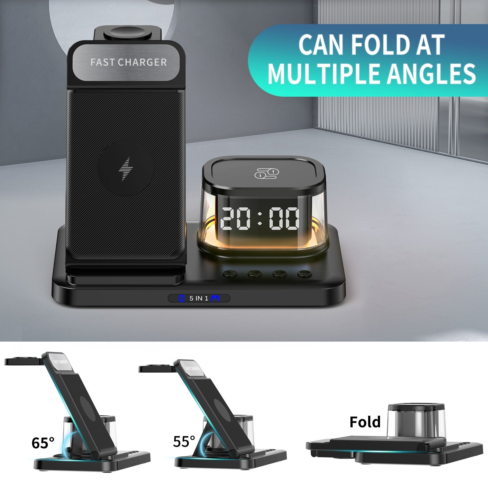 15W Foldable 5-in-1 Fast Wireless Charger