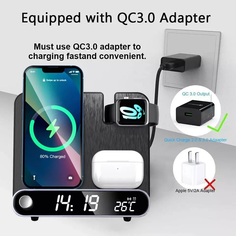 3-in-1 Clock Wireless Charger — Watch & Earphones