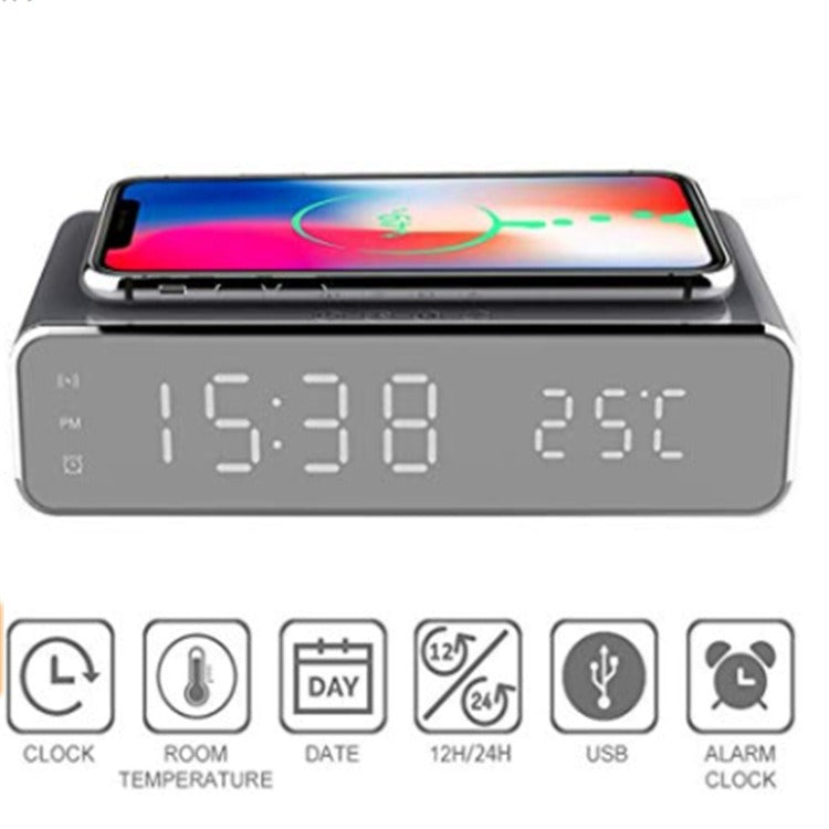 Wireless Charger with Clock, Thermometer & Time Display