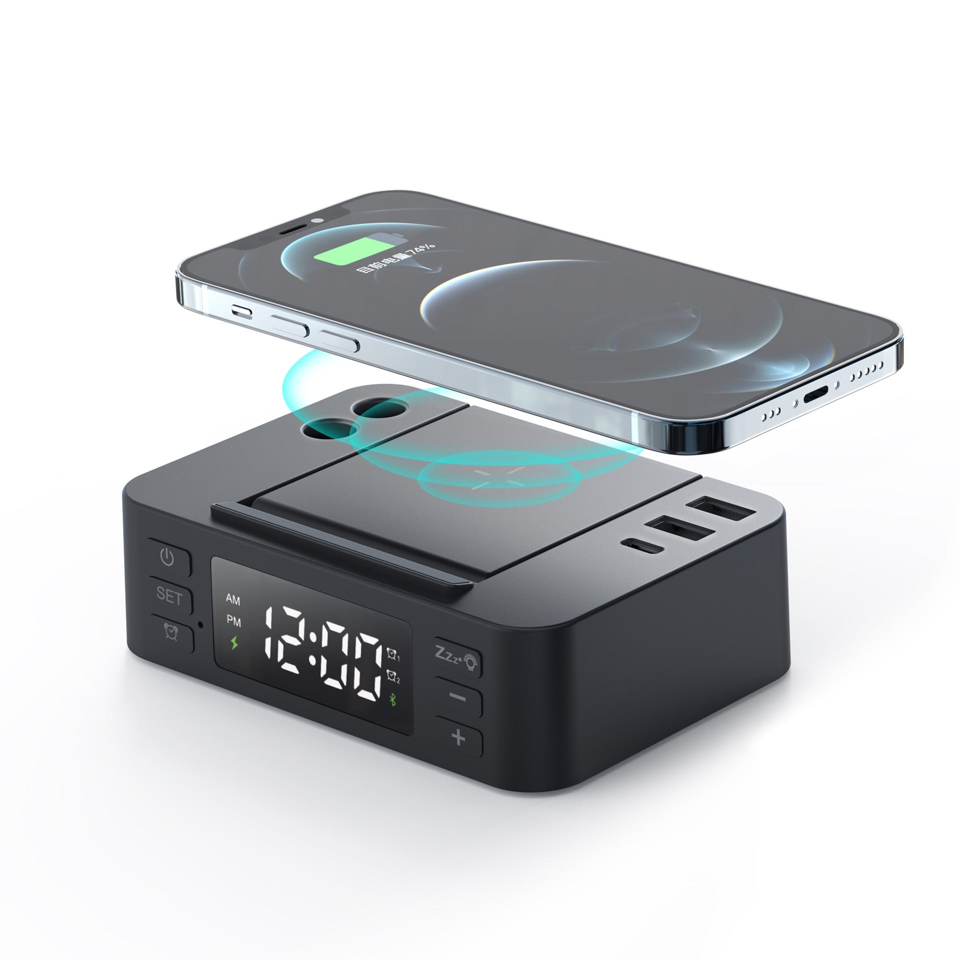 15W Wireless Charger with Clock, Phone & Pen Holder