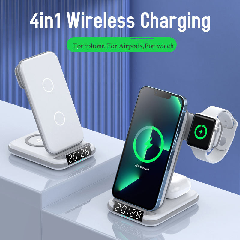 4-in-1 Wireless Charging Stand with Clock — iPhone 13/14