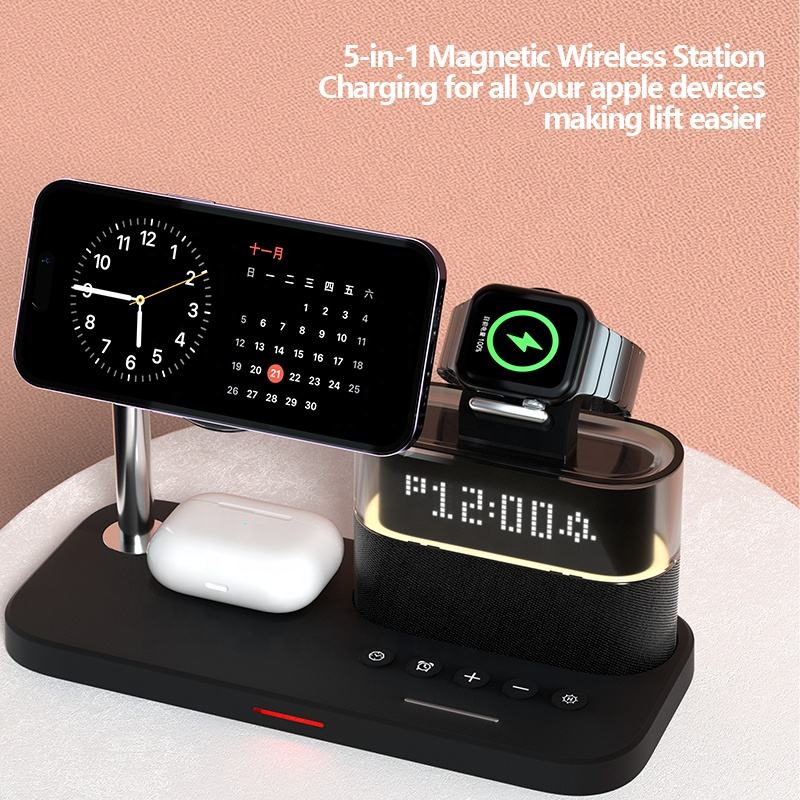 3-in-1 Magnetic Wireless Charger with Clock — Apple