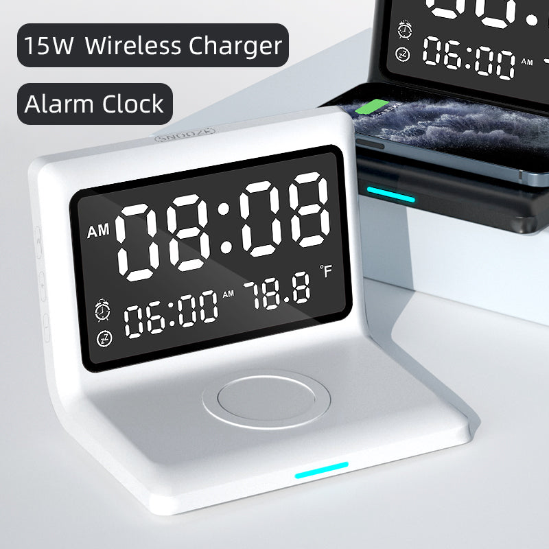 3-in-1 Fast Wireless Charger with Alarm Clock — Apple
