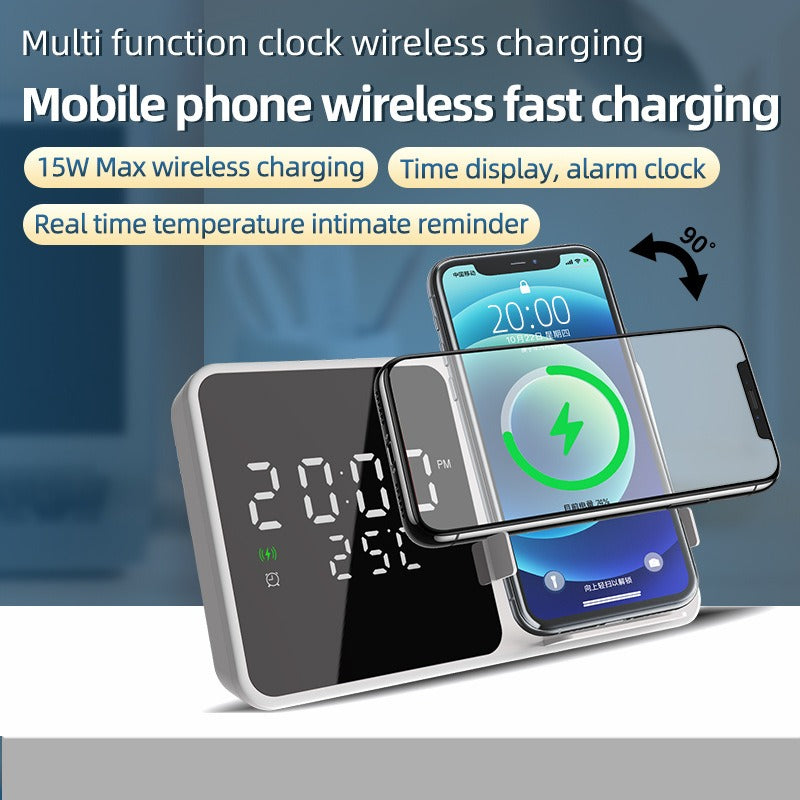15W Wireless Charger with Phone Stand, Clock & Thermometer